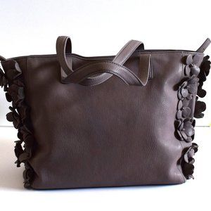 Mauve Gray Purple Tote Handbag with Floral Appliques Vegan Leather